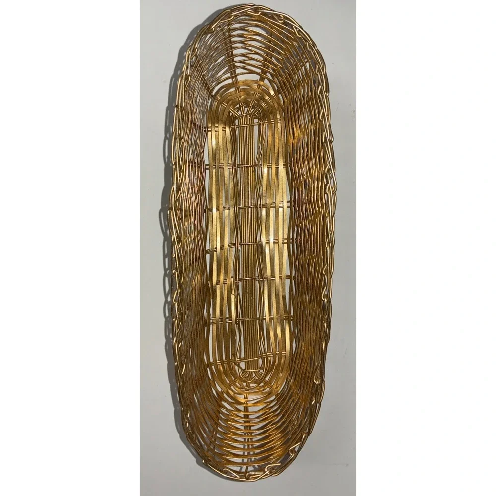Metal Wire Basket Gold Woven Oblong Crackers Trinket Hand Towel Small‎ Vintage